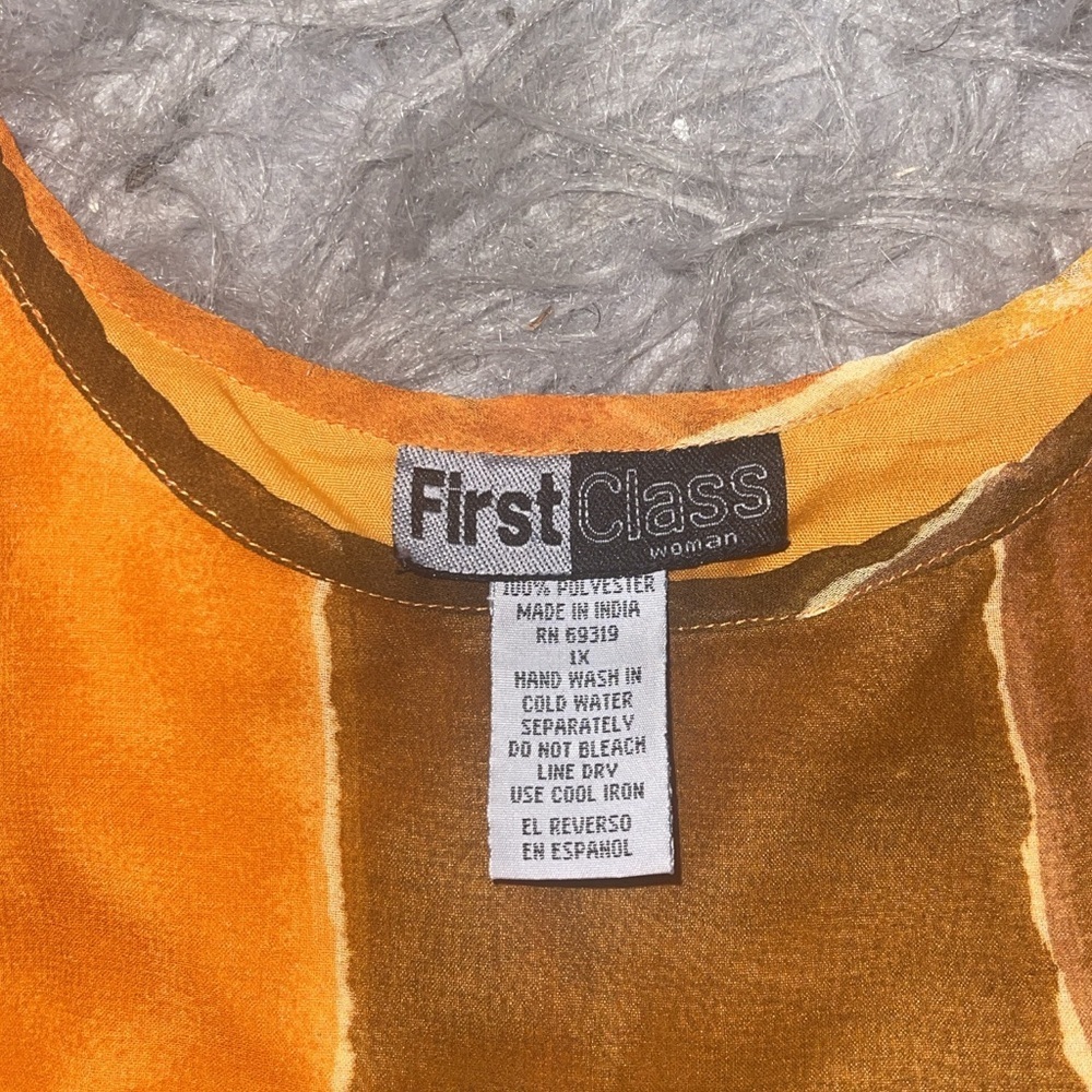 First Class Woman Vintage Orange Brown A-Line Sleeveless Scoop Neck Dress - Picture 4 of 8